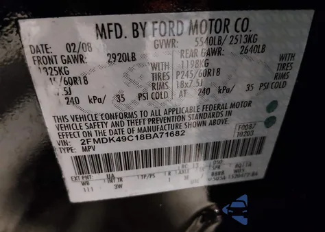 2008 Ford Edge Limited from USA, damaged, VIN 2FMDK49C18BA71682